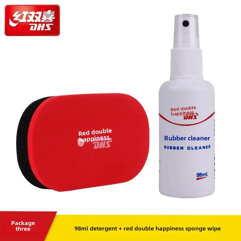 Red Double Happiness Table Tennis Racket Adhesive Rubber Cleaner 98ML Sticky Care Maintenance Liquid Sponge Wiper Set