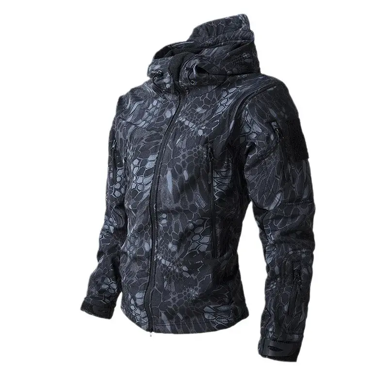 Tactical Cross-Border Men's Outdoor Fleece-Lined Camouflage Jacket Waterproof Hiking Climbing Jacket Wholesale Military Uniform
