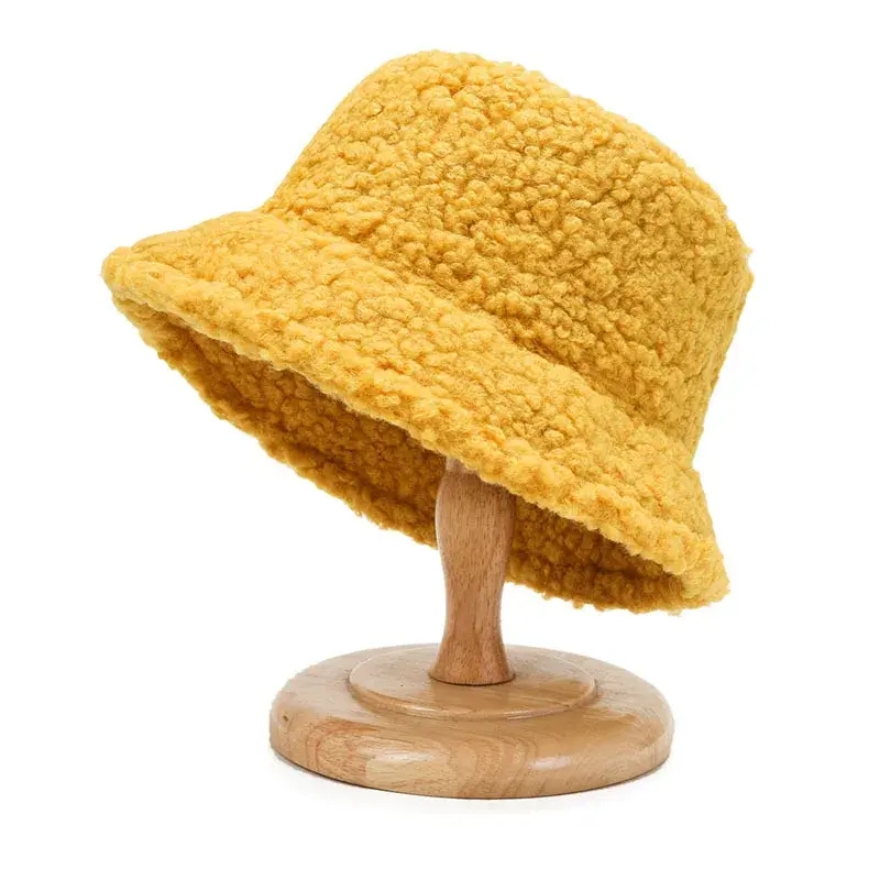 Pure Color Fisherman Hat Women's Korean Fashion Warm Cold Resistant Lamb Fur Teddy Hat Plush Board Light Weight Cap