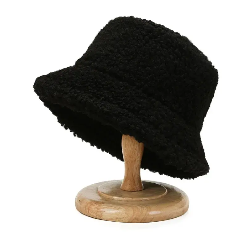 Pure Color Fisherman Hat Women's Korean Fashion Warm Cold Resistant Lamb Fur Teddy Hat Plush Board Light Weight Cap