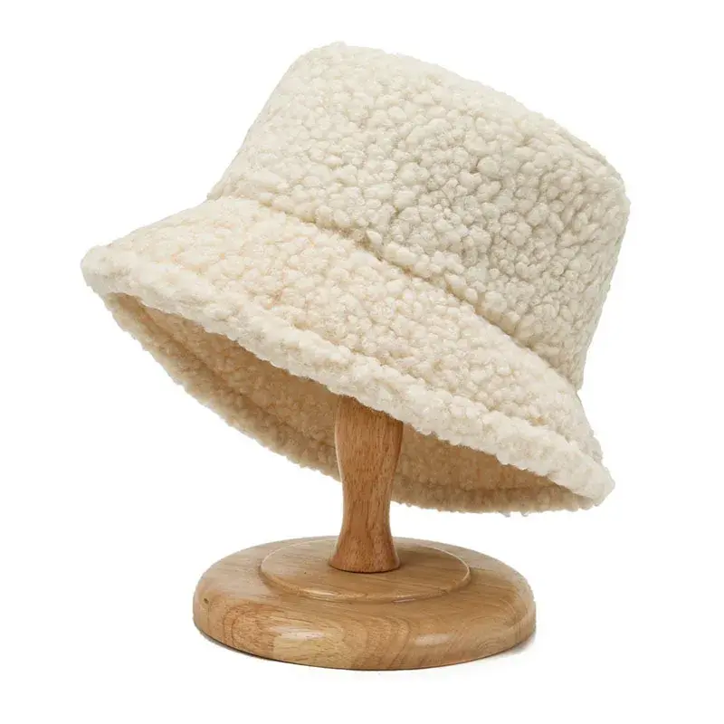 Pure Color Fisherman Hat Women's Korean Fashion Warm Cold Resistant Lamb Fur Teddy Hat Plush Board Light Weight Cap