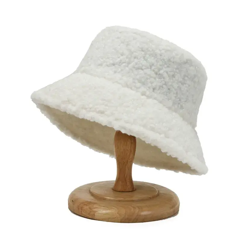 Pure Color Fisherman Hat Women's Korean Fashion Warm Cold Resistant Lamb Fur Teddy Hat Plush Board Light Weight Cap