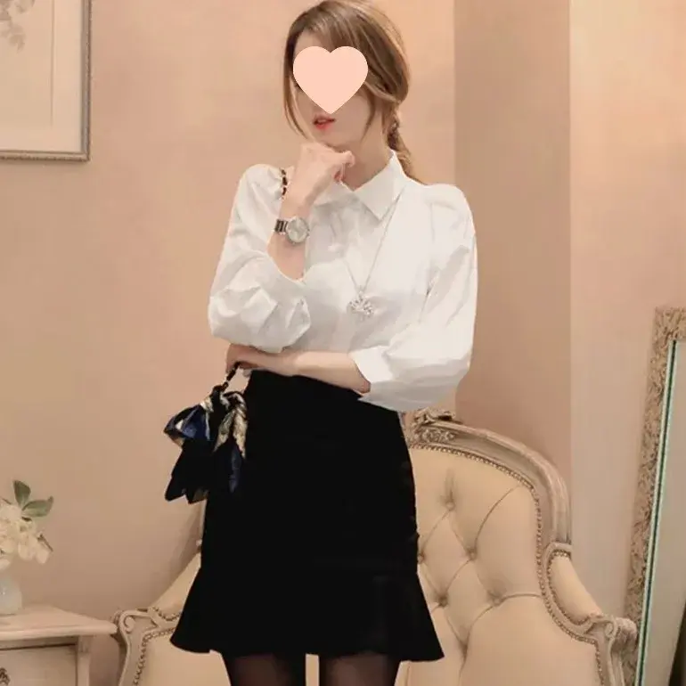 French Style Whiteshirt Women's Sensibility Design Niche Professional Shirt New Puff Sleeve Top For Spring Summer 2024
