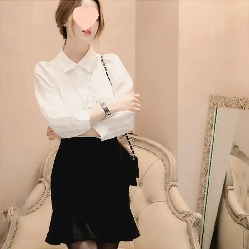 French Style Whiteshirt Women's Sensibility Design Niche Professional Shirt New Puff Sleeve Top For Spring Summer 2024