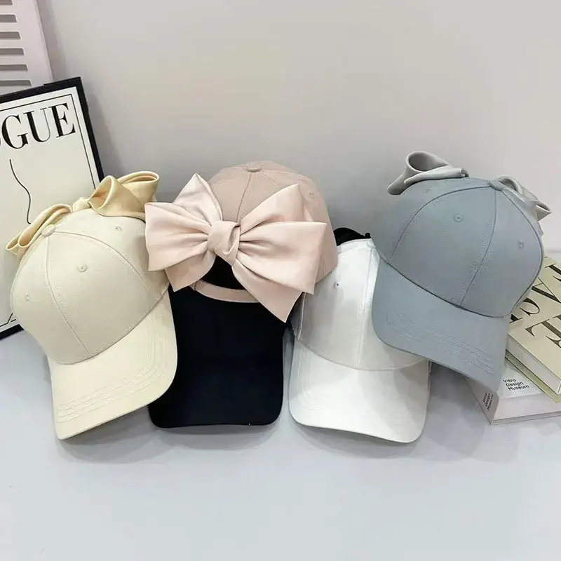 Korean Style Baseball Cap Women's Popular Sweet Butterfly Knot Large Head Size Casual Duckbill Hat Face Slimming