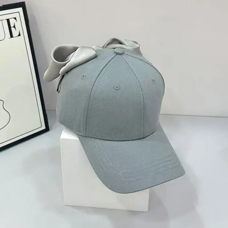 Korean Style Baseball Cap Women's Popular Sweet Butterfly Knot Large Head Size Casual Duckbill Hat Face Slimming