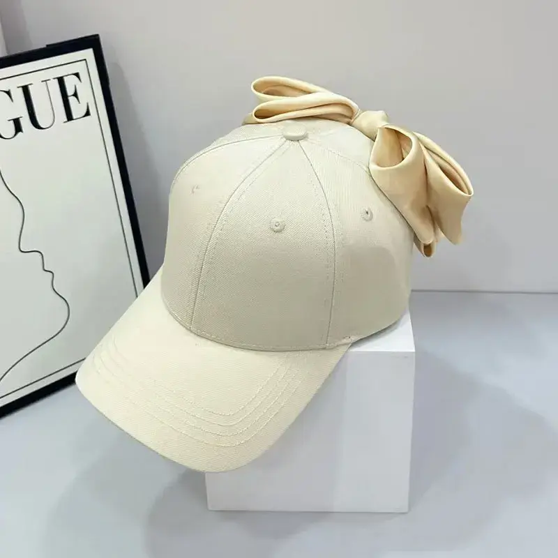 Korean Style Baseball Cap Women's Popular Sweet Butterfly Knot Large Head Size Casual Duckbill Hat Face Slimming