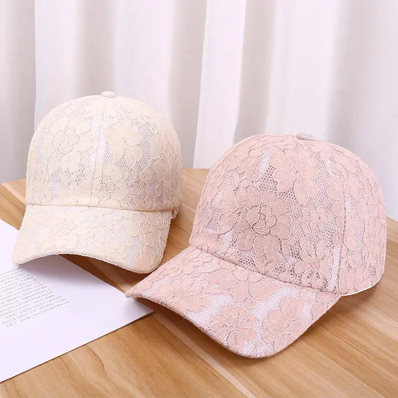 Women's Summer Breathable Hollow out Baseball Caps Versatile Korean Style Lace Flower Sun Protection Outdoor Hat Yangjie