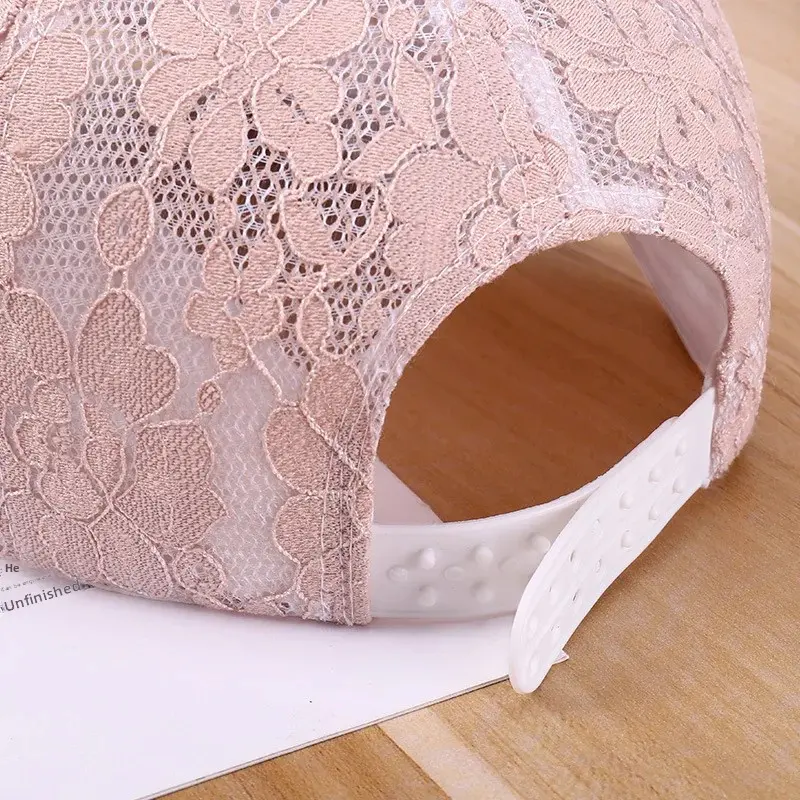 Women's Summer Breathable Hollow out Baseball Caps Versatile Korean Style Lace Flower Sun Protection Outdoor Hat Yangjie