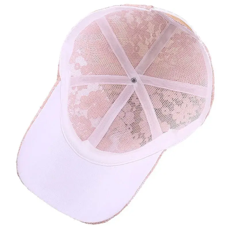 Women's Summer Breathable Hollow out Baseball Caps Versatile Korean Style Lace Flower Sun Protection Outdoor Hat Yangjie