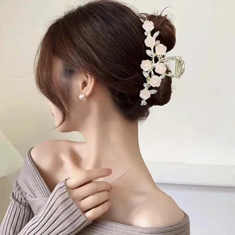 Large Size Velvet Lotus Leaf Hair Clip with Tassel Rose Flower Hair Accessory Sweet Atmosphere Professional Salon Hair Grips