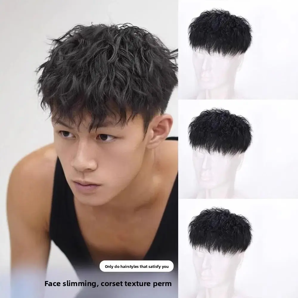 Lightweight Breathable Short Hair Wig for Men Invisible Top Bundled Texture Natural Looking Synthetic Fiber Hair Extension