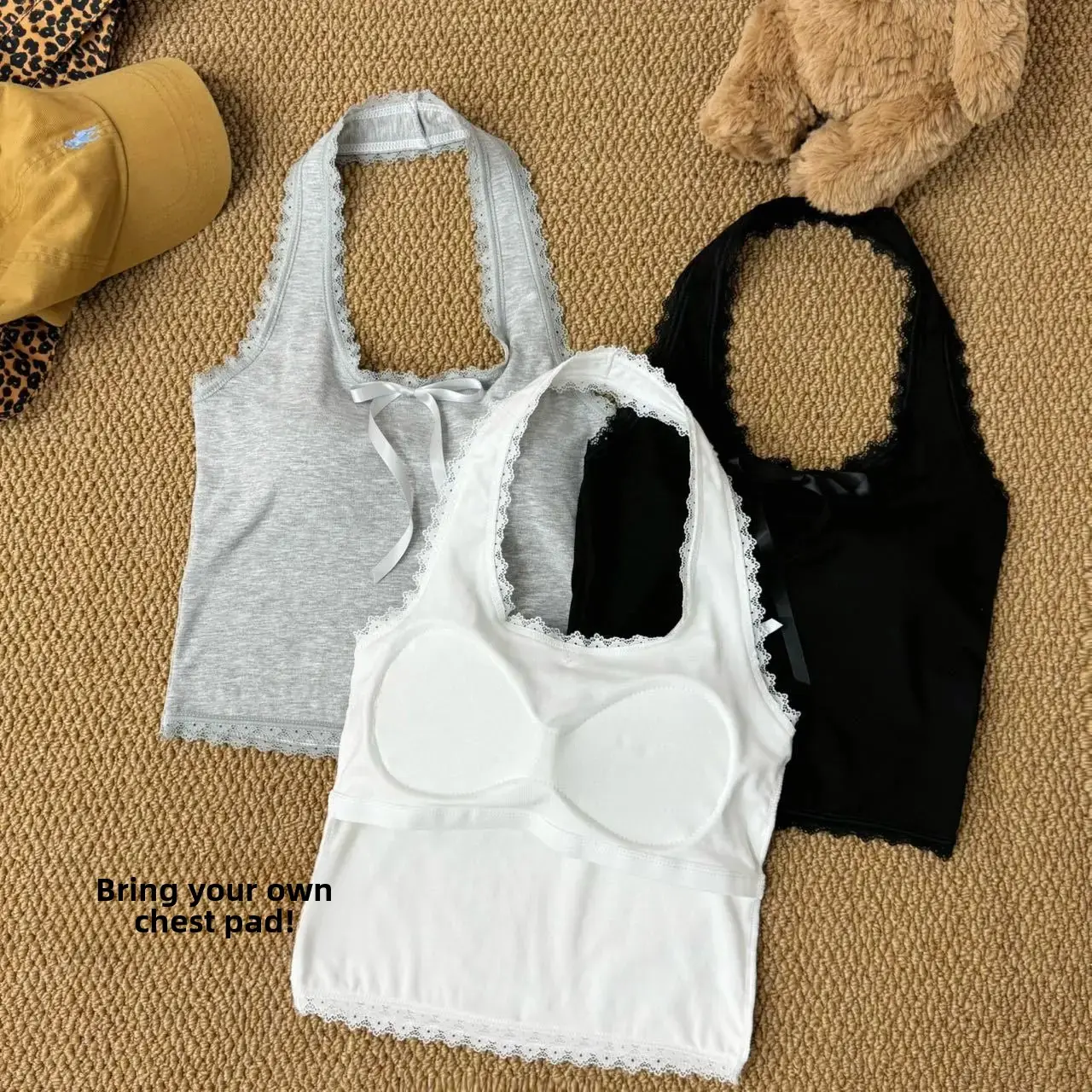 BM Style White Floral Edge Bow Base Tank Vest Women's New Spicy Girl Styles Slimming Smooths Your Silhouette Inner Top Cotton Ma