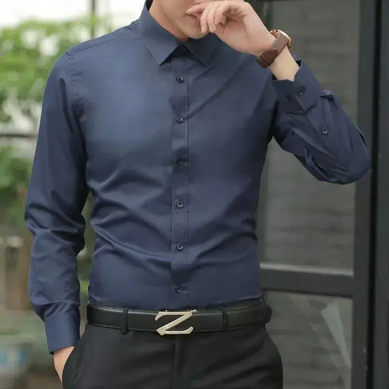 Men's Cheap International Trade Shirt Spring Autumn Slimming Business Professional Solid Color Long Sleeve White Collar Shirt