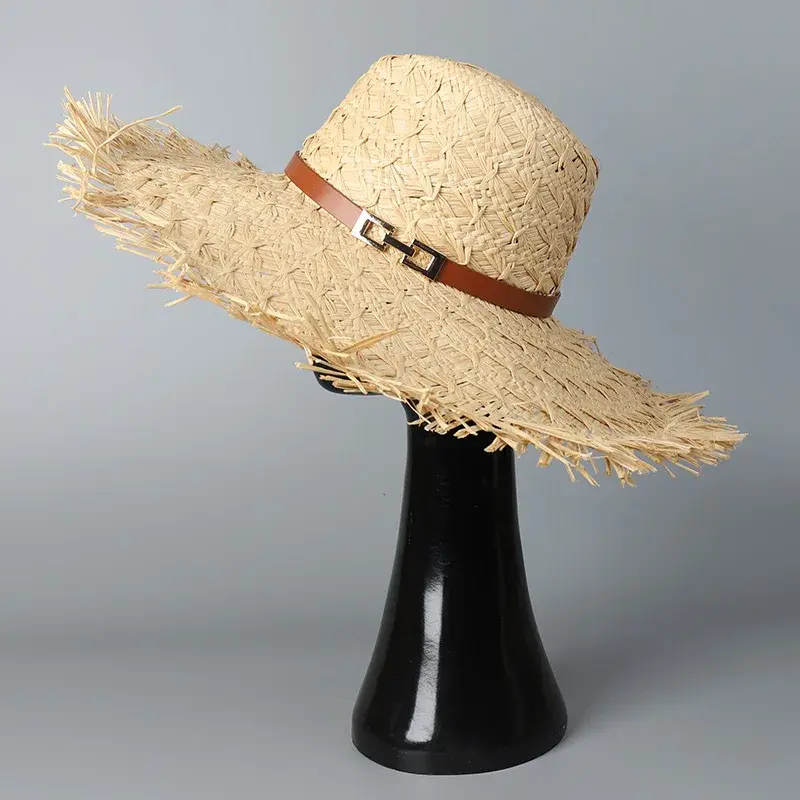French Style Large Brim Straw Hat Jazz Style Holiday Beach Photo Shoot Location Caprese Straw Weaving Ladies Sun Hat