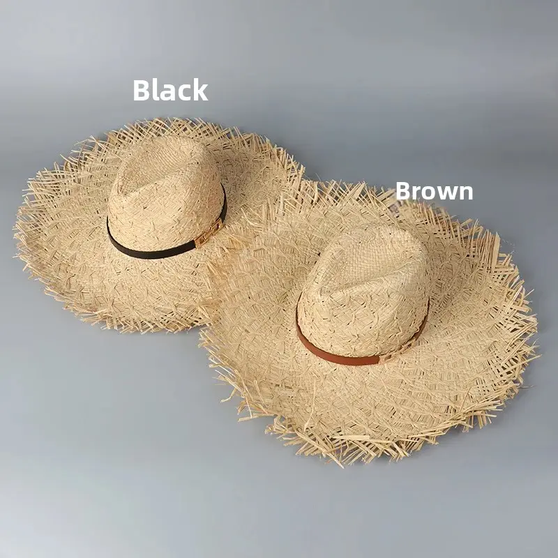 French Style Large Brim Straw Hat Jazz Style Holiday Beach Photo Shoot Location Caprese Straw Weaving Ladies Sun Hat