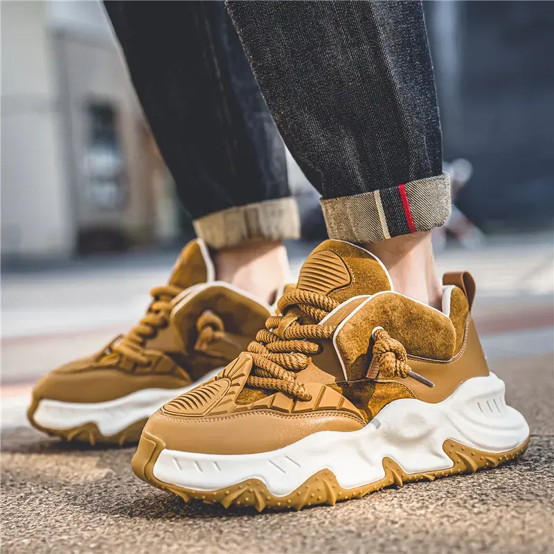 Breathable Motorcycle Boots Men's Thick Bottom Sports Shoes Korean Style Casual Street Bread Shoes Student Work Shoes Sunshine