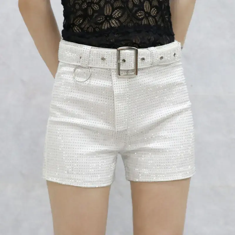 Full Diamond Women's Shorts Korean Style Fashionable Youthful Dopamine Colors High Waist Slimming Outerwear Cotton Blend Shorts