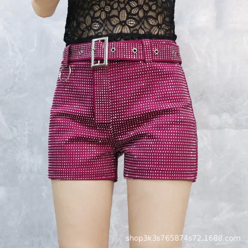Full Diamond Women's Shorts Korean Style Fashionable Youthful Dopamine Colors High Waist Slimming Outerwear Cotton Blend Shorts