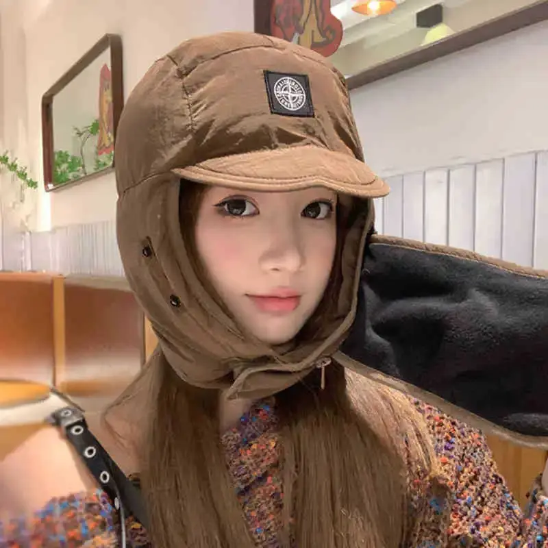 Japanese Style Down Cotton Leaf Fork Cap For Men And Women Thickened Ear Protection Outdoor Cycling Winter Warm Cotton Cap