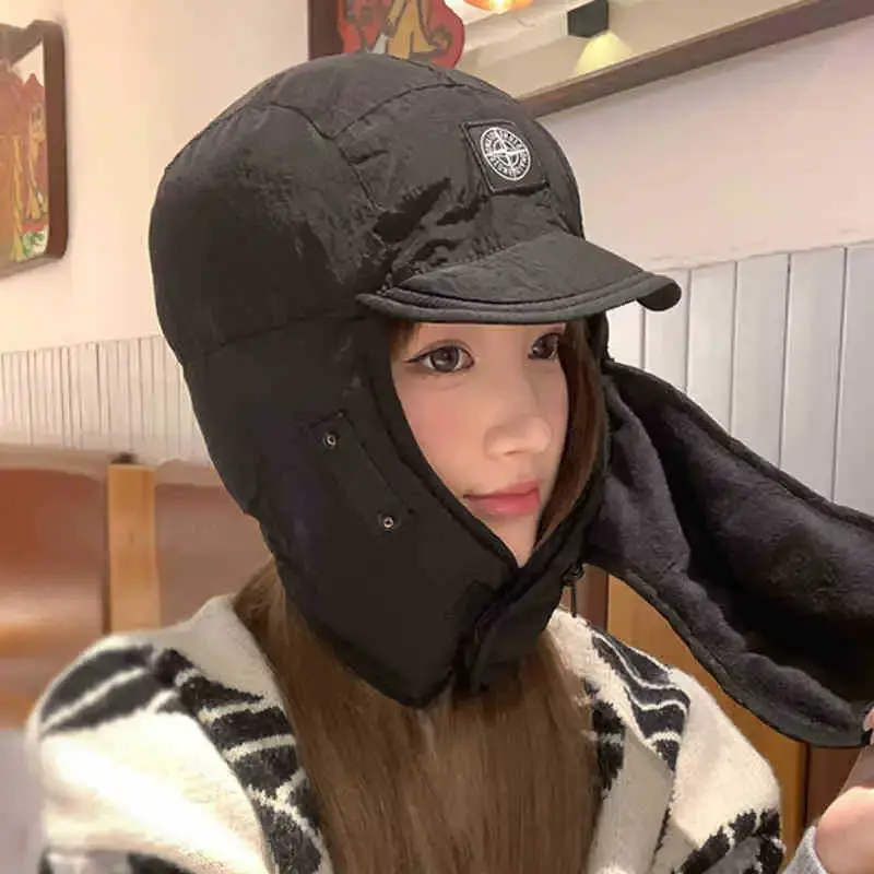Japanese Style Down Cotton Leaf Fork Cap For Men And Women Thickened Ear Protection Outdoor Cycling Winter Warm Cotton Cap