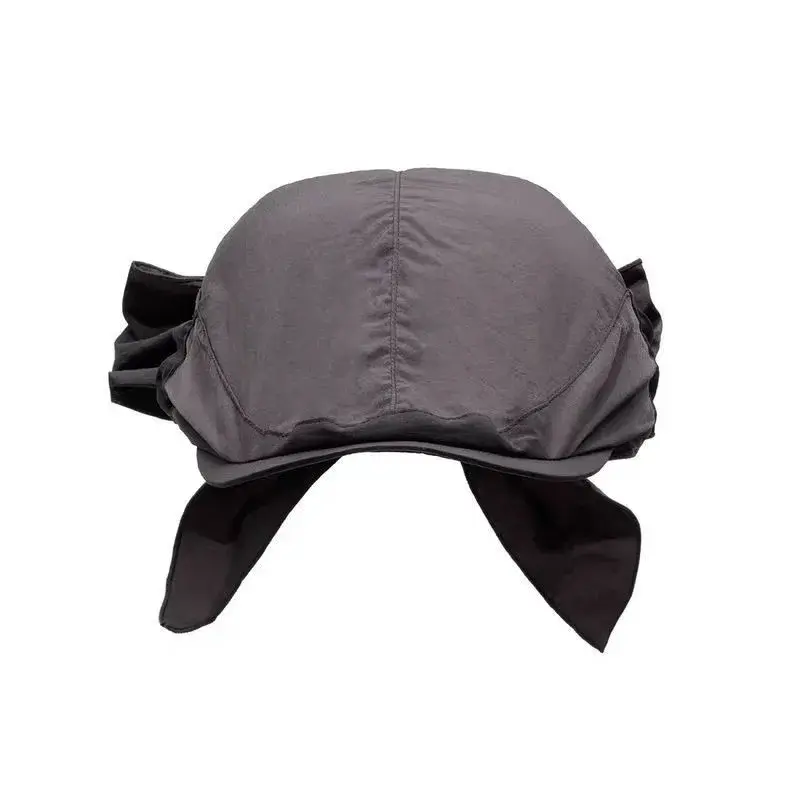 Korean Style Breathable Women's Beret Hat with Scarf Butterfly Knot Face Covering Sunshade Lightweight Spring Summer Hat