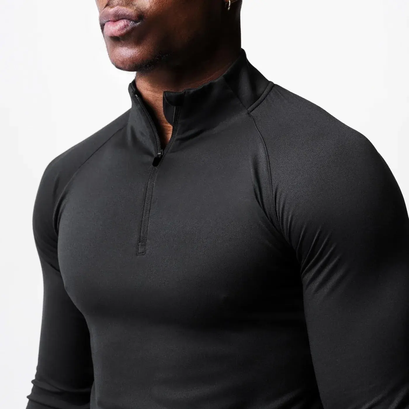 New Arrival Autumn/Winter Men's Sports Fitness Quick Dry Polo/Turtle Neck Slim Fit Half Zip Long Sleeve T-Shirt For Running Base