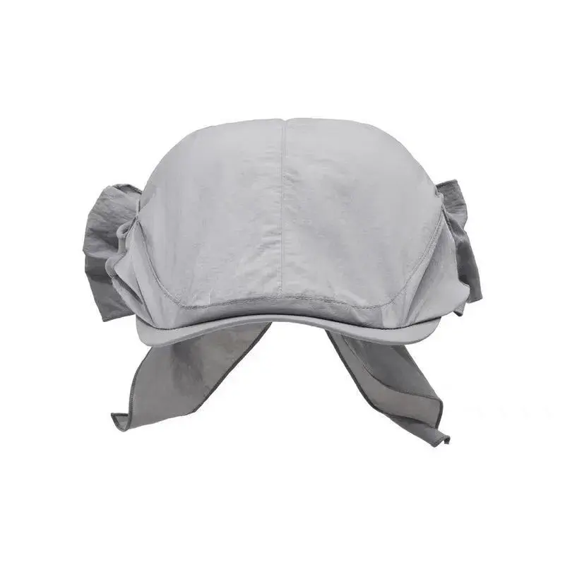 Korean Style Breathable Women's Beret Hat with Scarf Butterfly Knot Face Covering Sunshade Lightweight Spring Summer Hat