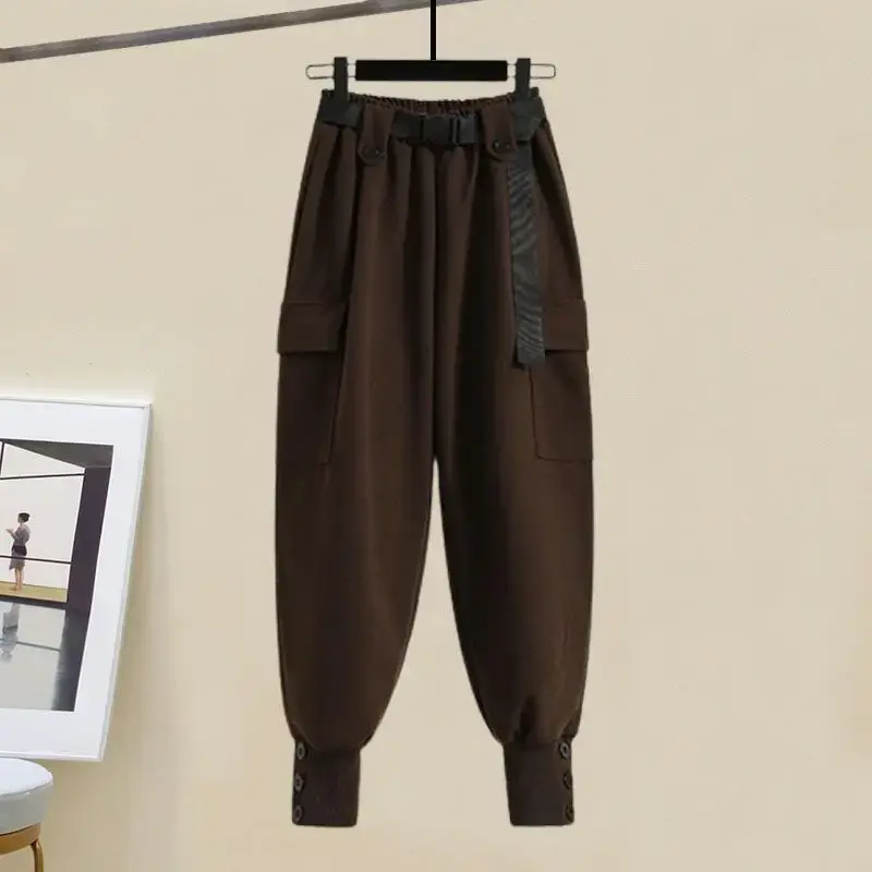 Plus Size Women's Fashionable Sweatshirt Waist-Fitted Slimming Bell Bottoms 2-Piece Set Autumn 2024 New Style Korean Version