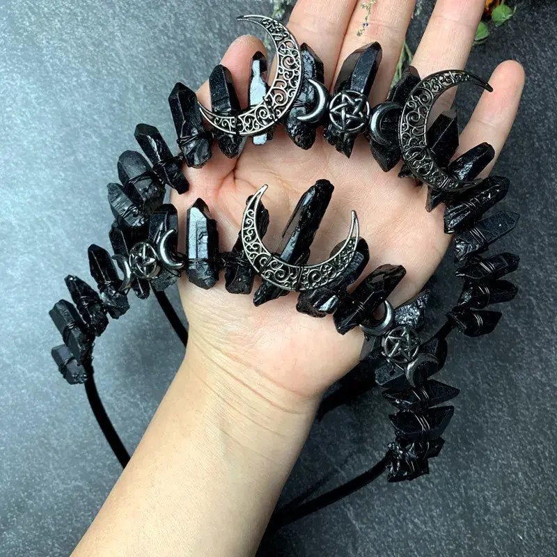 Black Crystal Crown Hairband Moon Handmade Party Birthday Gift Amazon Best Seller Factory Direct Supply Other Material Scrunchie