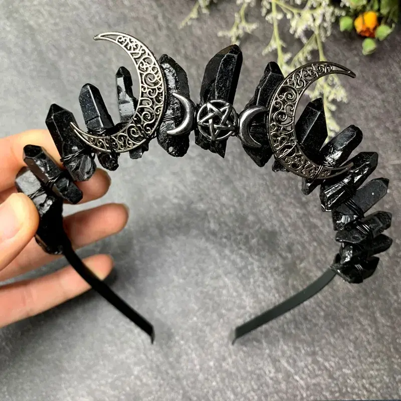 Black Crystal Crown Hairband Moon Handmade Party Birthday Gift Amazon Best Seller Factory Direct Supply Other Material Scrunchie