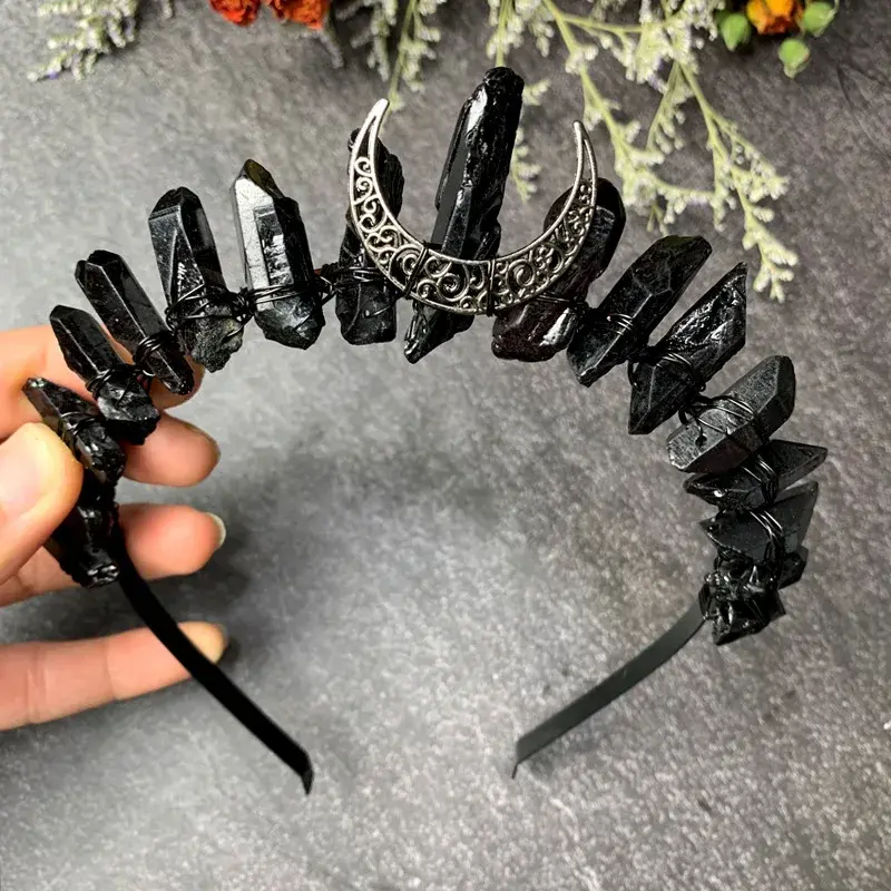 Black Crystal Crown Hairband Moon Handmade Party Birthday Gift Amazon Best Seller Factory Direct Supply Other Material Scrunchie