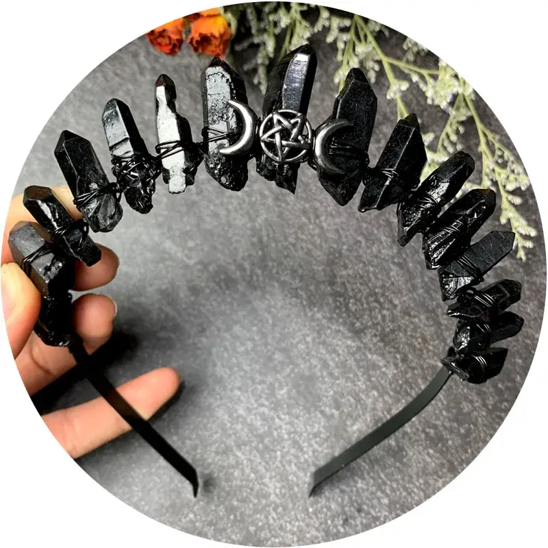 Black Crystal Crown Hairband Moon Handmade Party Birthday Gift Amazon Best Seller Factory Direct Supply Other Material Scrunchie