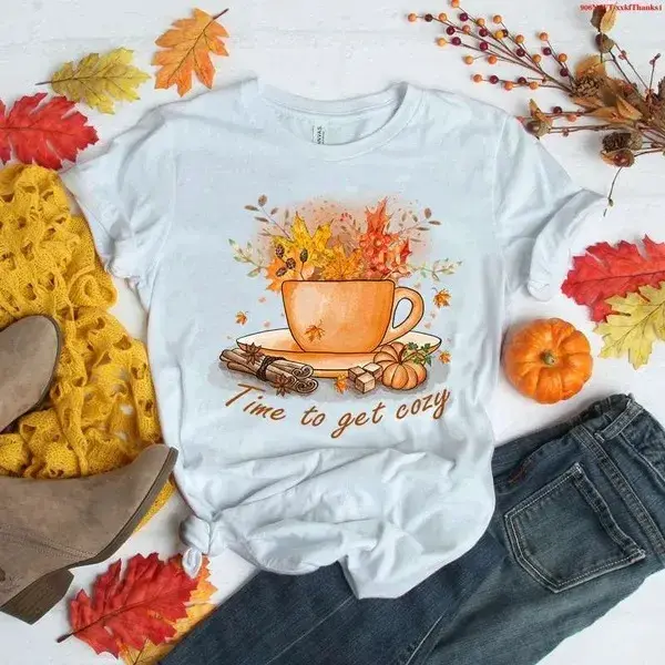 Amazon Wish Round Neck Short Sleeve T-Shirt Women's Top Crew Neck Coffee Printing Pattern Thanksgiving Day Special Buy Fast Sell