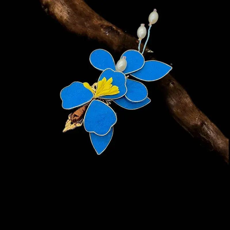 Handmade Chinese Style Velvet Flower Hairpin Women's Ancient Style Headwear Hanfu National Style Accessories Plain Substitute