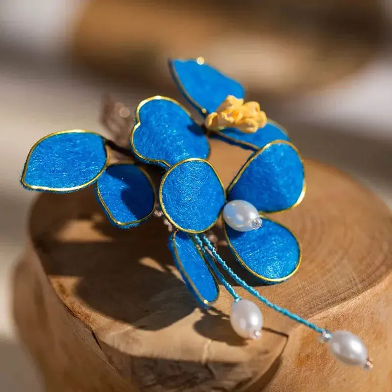 Handmade Chinese Style Velvet Flower Hairpin Women's Ancient Style Headwear Hanfu National Style Accessories Plain Substitute