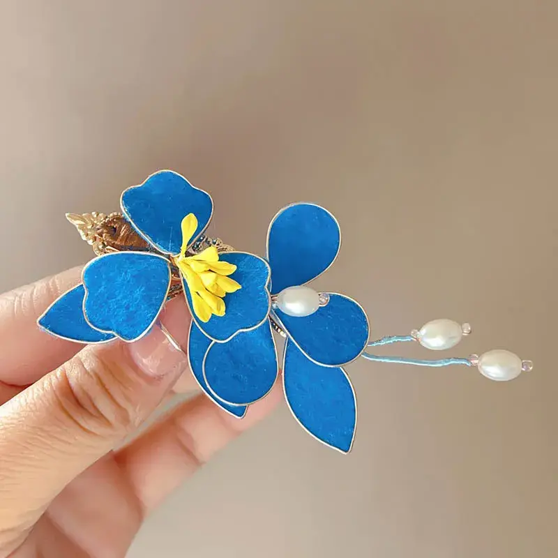 Handmade Chinese Style Velvet Flower Hairpin Women's Ancient Style Headwear Hanfu National Style Accessories Plain Substitute