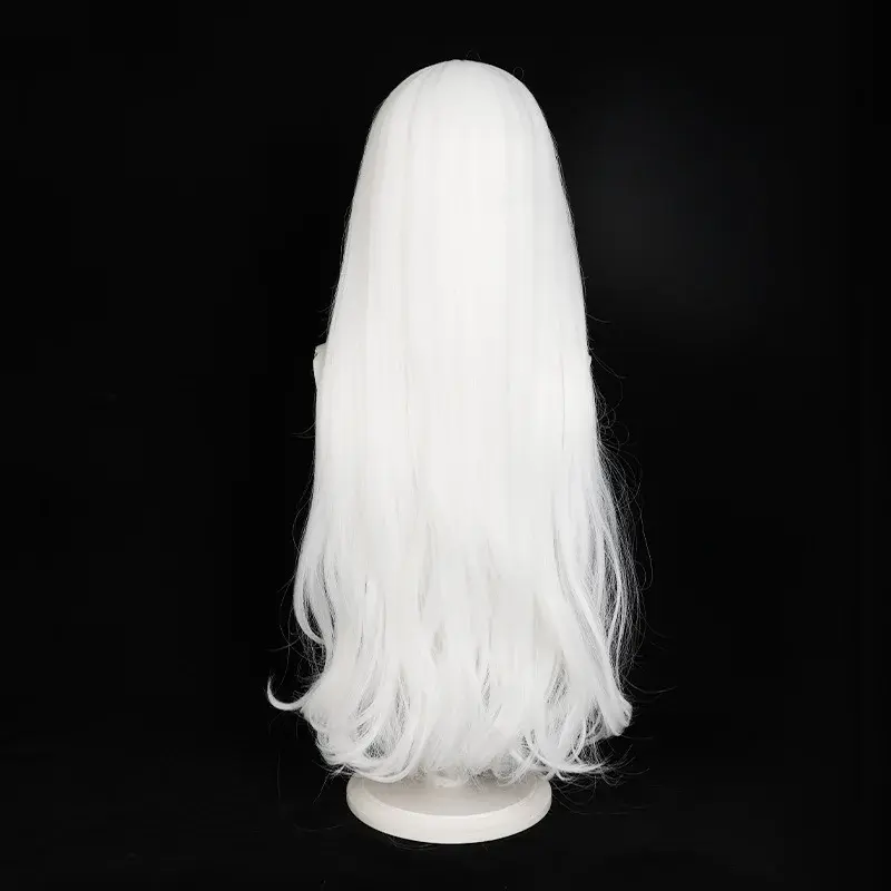 SummerPockets White Feather Cosplay Wig Long Curly Hair Fake Hair Extension Anime Reality Show Mechanism Hair Cover