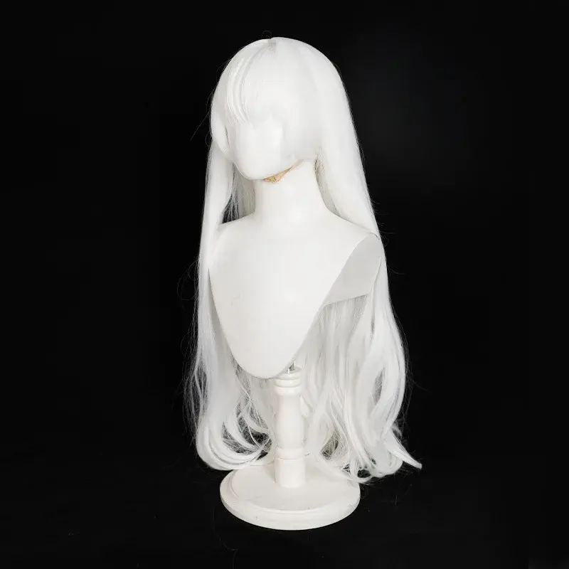 SummerPockets White Feather Cosplay Wig Long Curly Hair Fake Hair Extension Anime Reality Show Mechanism Hair Cover