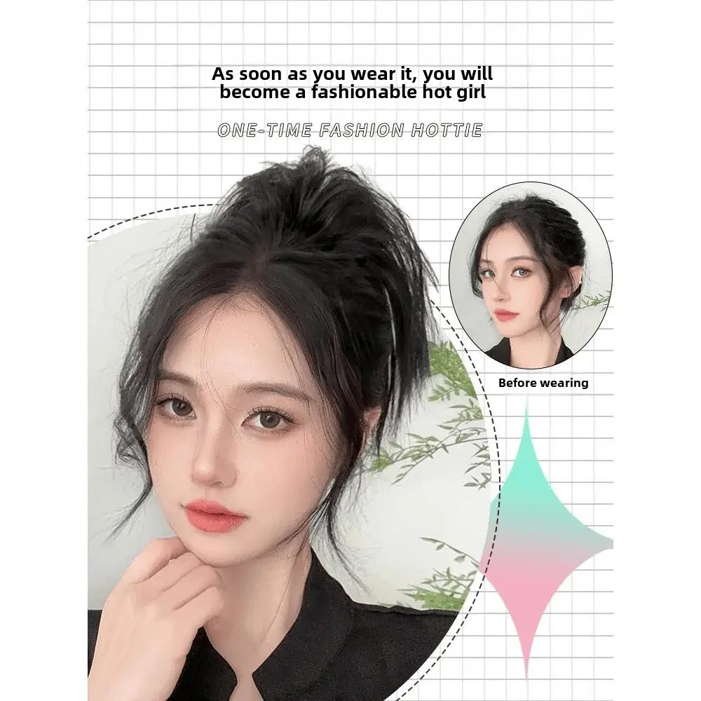 Chicken Feather Voluminous Hair Clip False Bangs Hair Ties Dandruff Control Asian Hair Extensions Natural Black 36 Inch