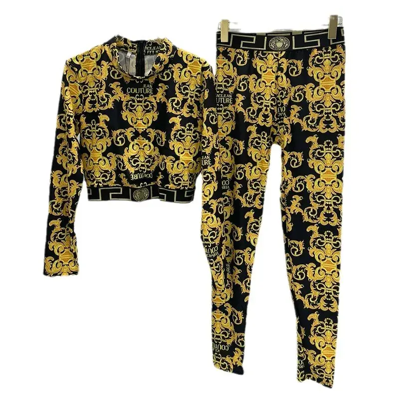 2024 Summer New Trendy Digital Printed Women's Yoga Suit 2-Piece Set European and American Style Fashionable Cross-Border Trade