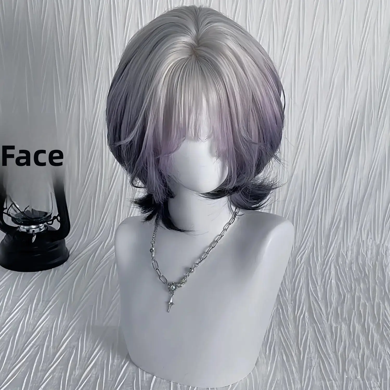 Women's Gradient Pink Purple Short Bob Wig with Bangs Highlighted Top Dyeing Full Head Cover Fiber Mechanism Hair Extension