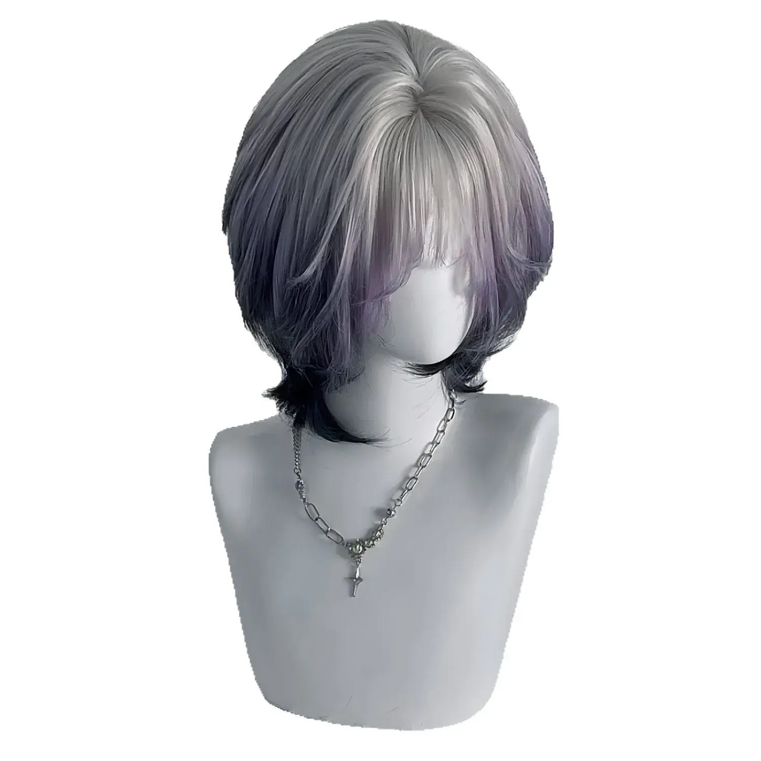 Women's Gradient Pink Purple Short Bob Wig with Bangs Highlighted Top Dyeing Full Head Cover Fiber Mechanism Hair Extension