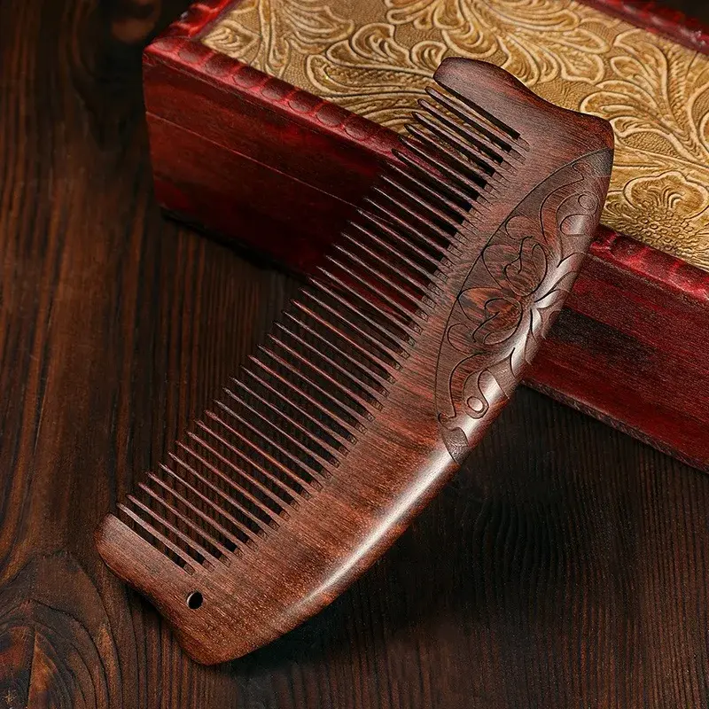 Wide-Tooth Wooden Comb Anti-Static Hair Care For Home Use Green Ebony Wood Long-Handle Hair Comb Professional Salon Use