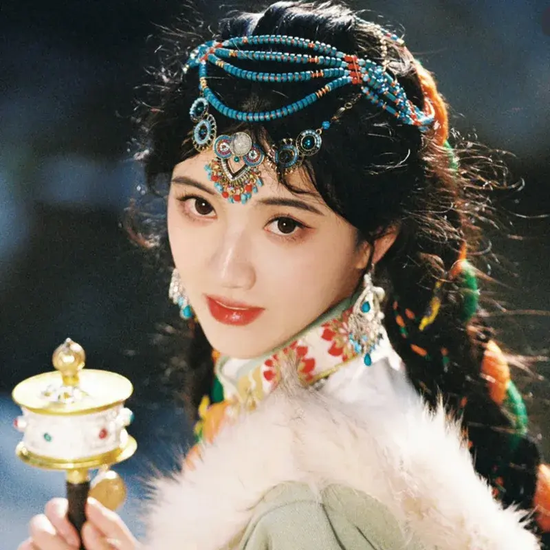 Bohemian Tibetan Style Women's Necklace Set Travel Photo Headwear Ethnic Minority Forehead Chain Vintage Female Accessories