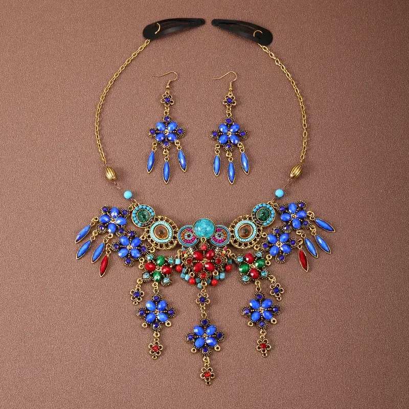 Bohemian Tibetan Style Women's Necklace Set Travel Photo Headwear Ethnic Minority Forehead Chain Vintage Female Accessories