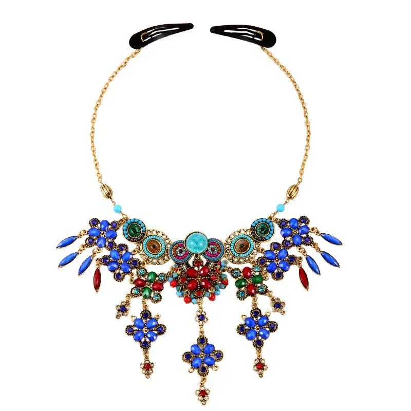 Bohemian Tibetan Style Women's Necklace Set Travel Photo Headwear Ethnic Minority Forehead Chain Vintage Female Accessories