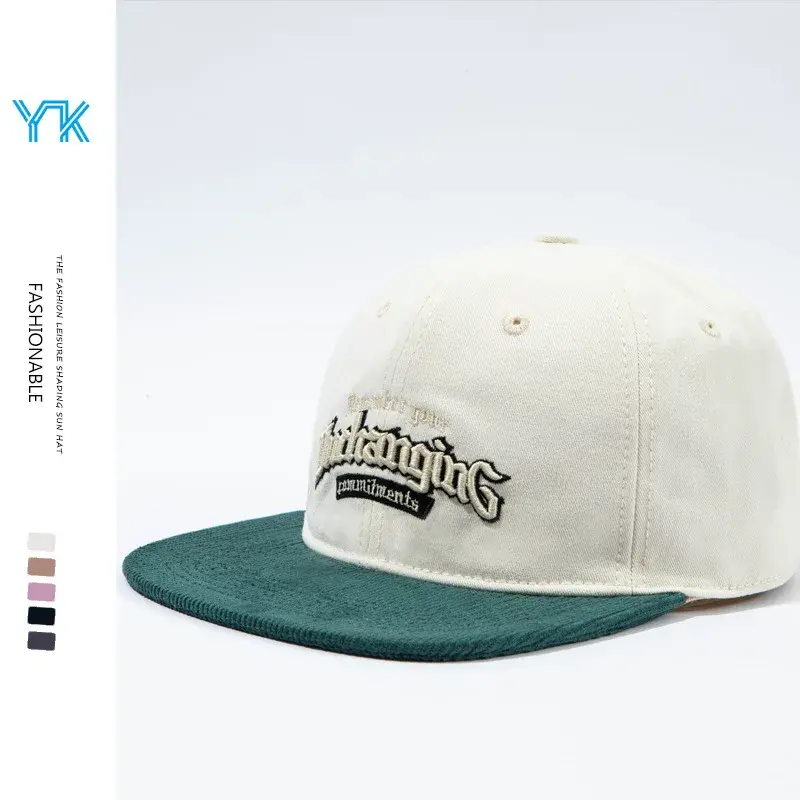 Stylish Retro American Flat Brim Baseball Cap Women's Wide Brim Sunshade Embroidered 3D Stitching Bucket Hat Fashionable Streetw