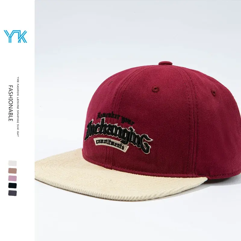 Stylish Retro American Flat Brim Baseball Cap Women's Wide Brim Sunshade Embroidered 3D Stitching Bucket Hat Fashionable Streetw