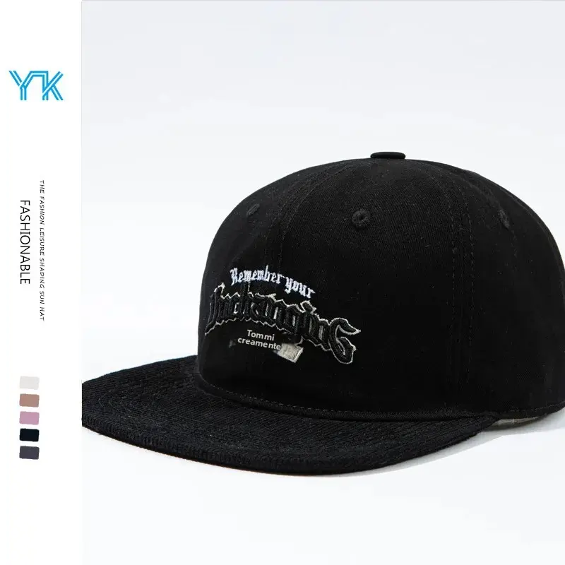 Stylish Retro American Flat Brim Baseball Cap Women's Wide Brim Sunshade Embroidered 3D Stitching Bucket Hat Fashionable Streetw